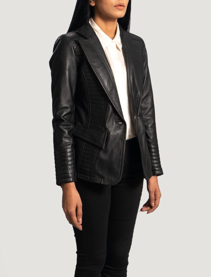 Aria Black Leather Blazer for Women