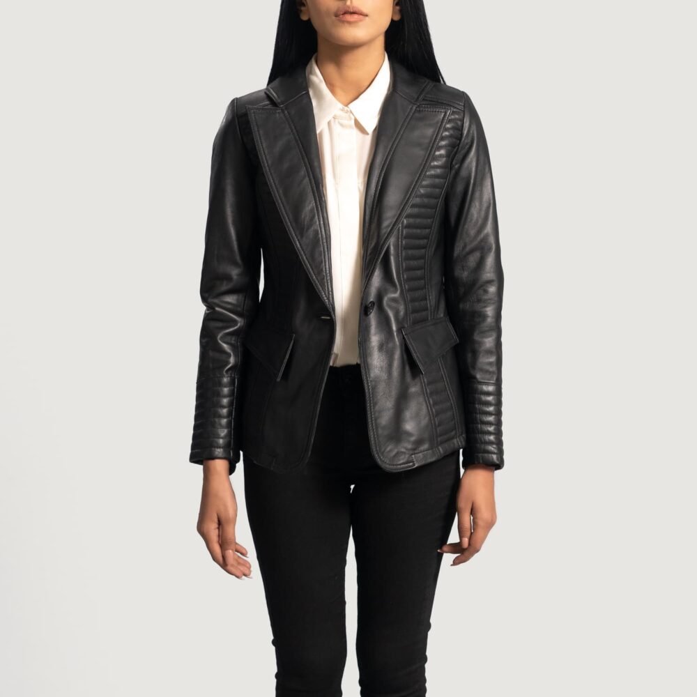 Aria Black Leather Blazer for Women