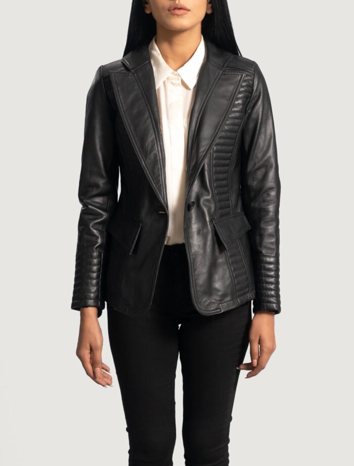 Aria Black Leather Blazer for Women