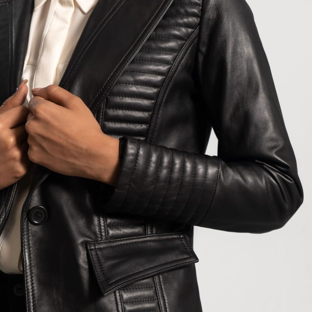 Aria Black Leather Blazer for Women