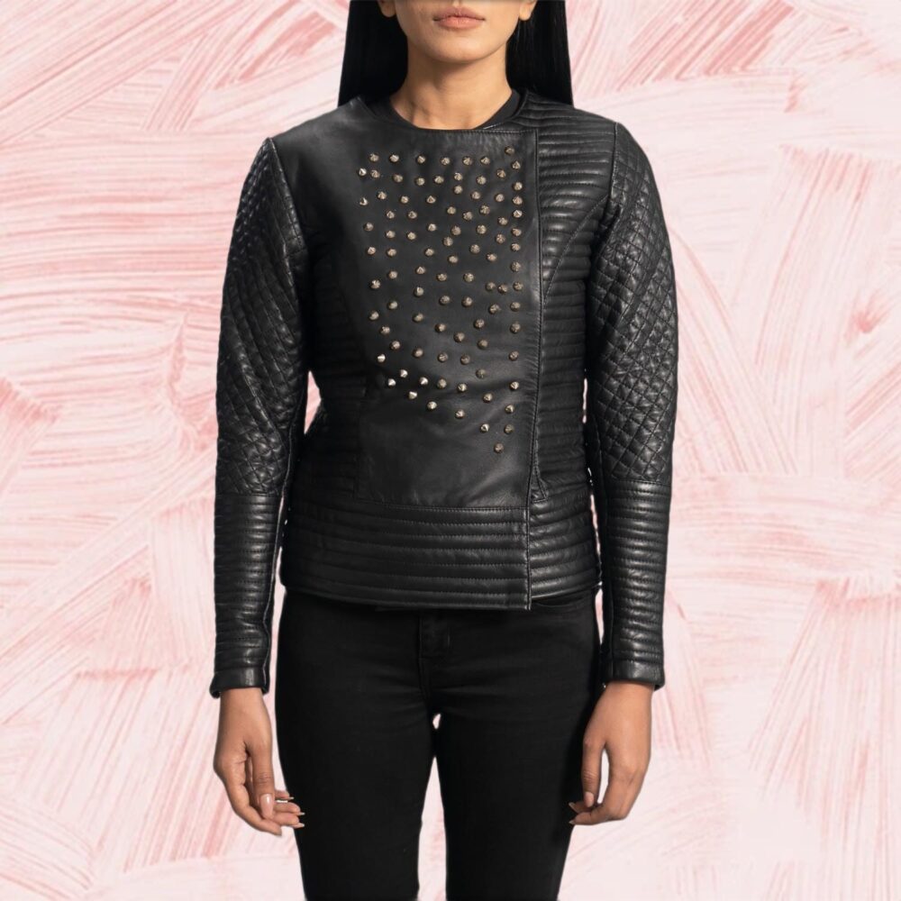 Seraphina Studded Black Leather Jacket for Women