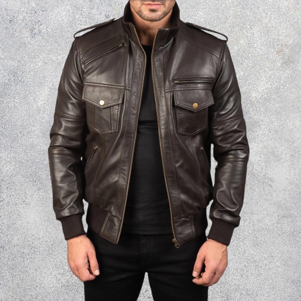 Shadowhawk Brown Men's Leather Bomber Jacket
