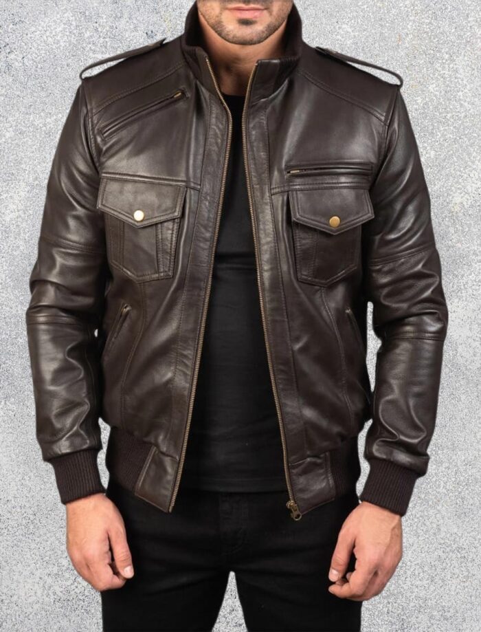 Shadowhawk Brown Men's Leather Bomber Jacket