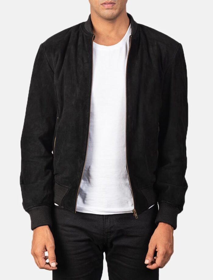 Shane Black Suede Bomber Jacket for Men