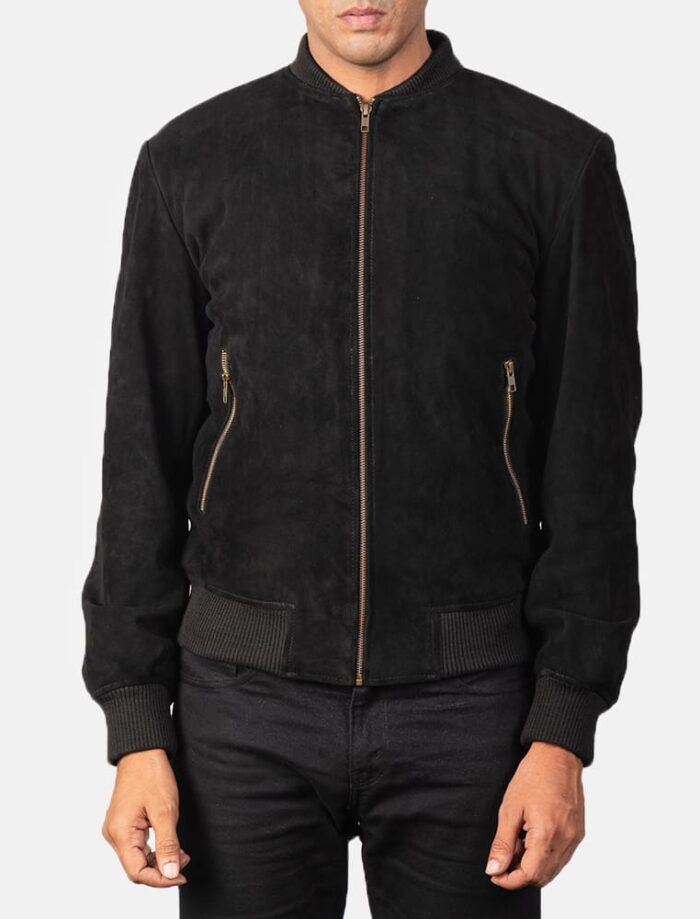 Shane Black Suede Bomber Jacket for Men