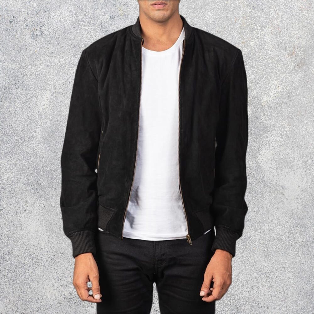 Shane Black Suede Bomber Jacket for Men