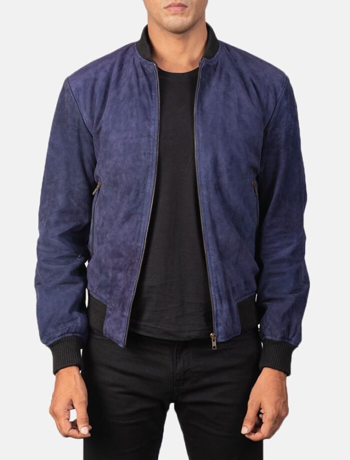 Shane Blue Suede Bomber Jacket for Men