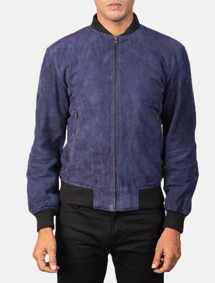 Shane Blue Suede Bomber Jacket for Men