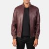 Shane Maroon Leather Bomber Jacket for Men