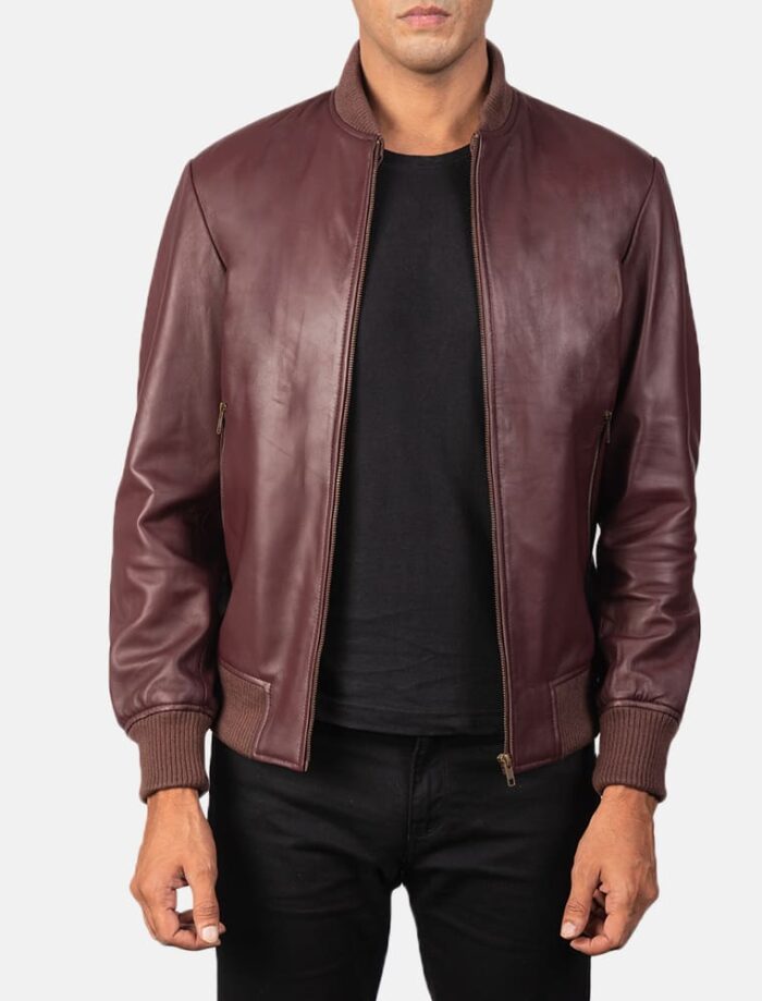 Shane Maroon Leather Bomber Jacket for Men