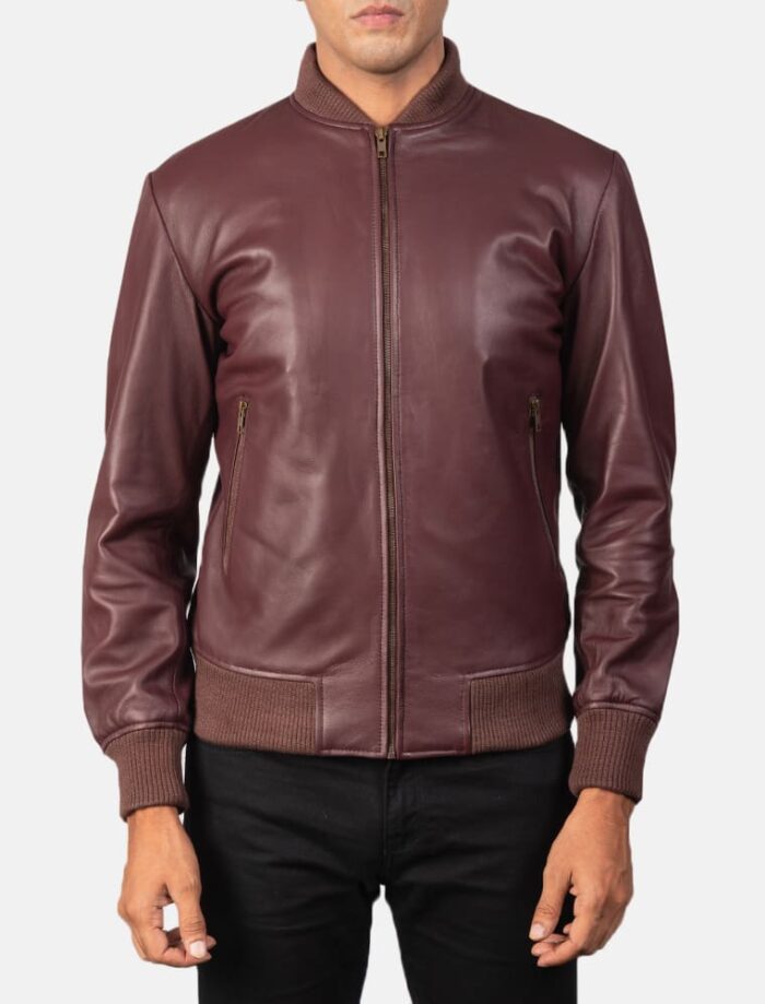 Shane Maroon Leather Bomber Jacket for Men