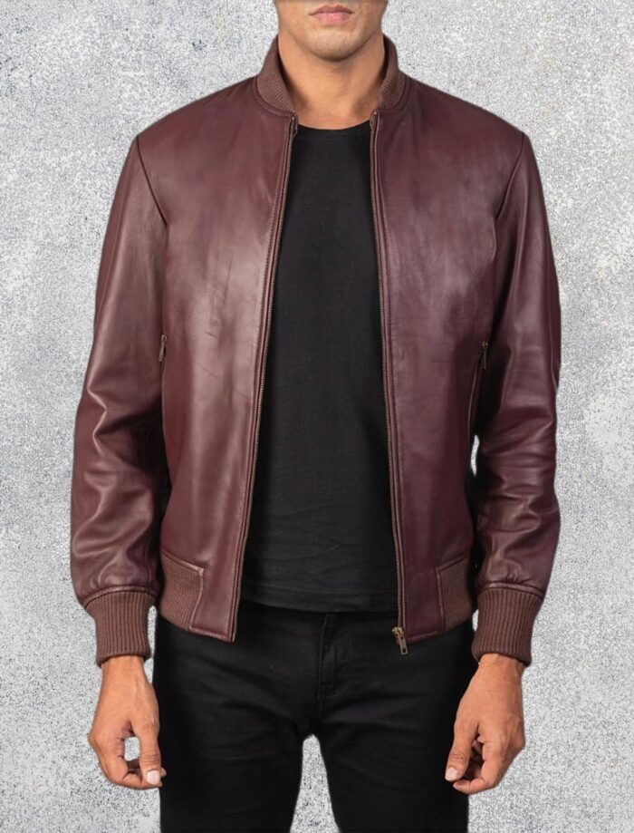 Shane Maroon Leather Bomber Jacket for Men