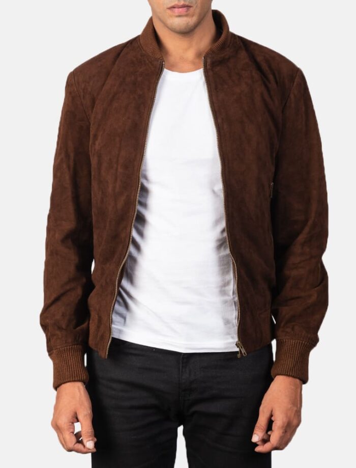 Shane Mocha Suede Bomber Jacket for Men