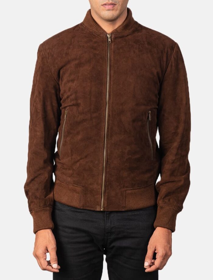 Shane Mocha Suede Bomber Jacket for Men