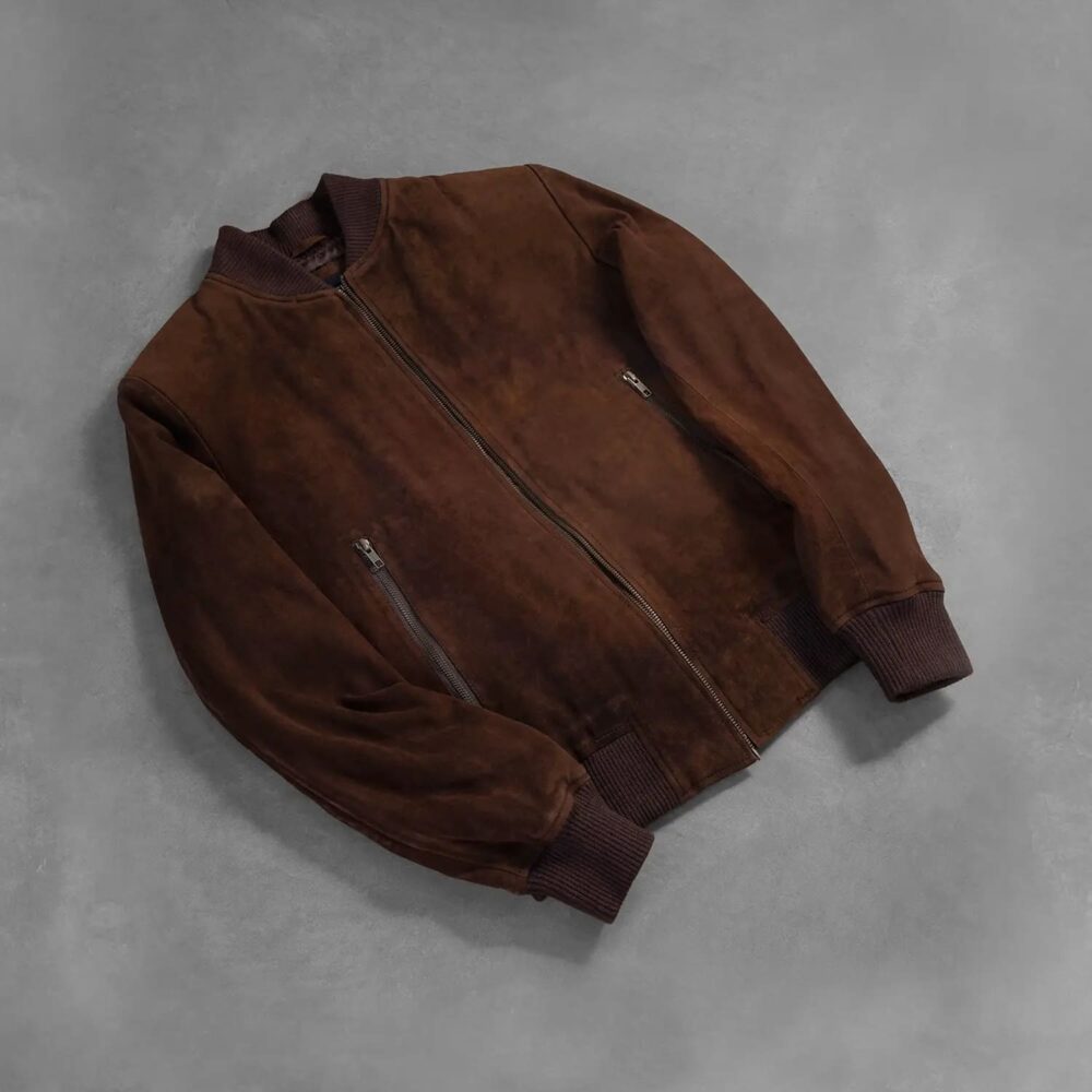 Shane Mocha Suede Bomber Jacket for Men