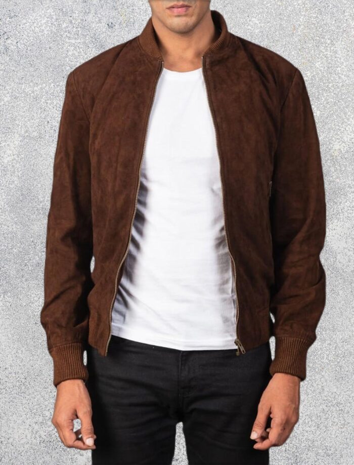 Shane Mocha Suede Bomber Jacket for Men