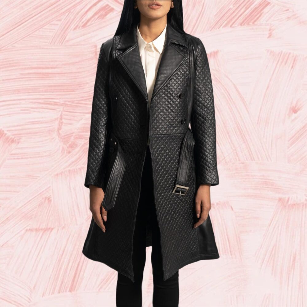 Siena Black Leather Trench Coat for Women