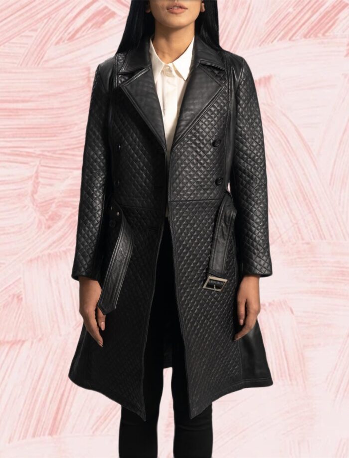Siena Black Leather Trench Coat for Women