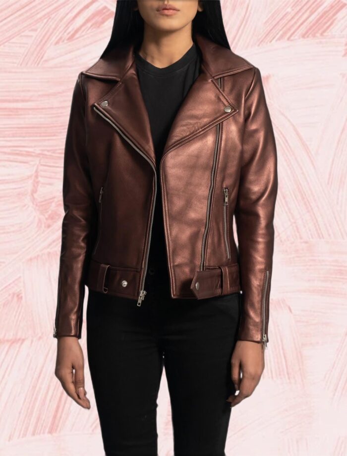 Nyla Green Hooded Leather Bomber Jacket for Women