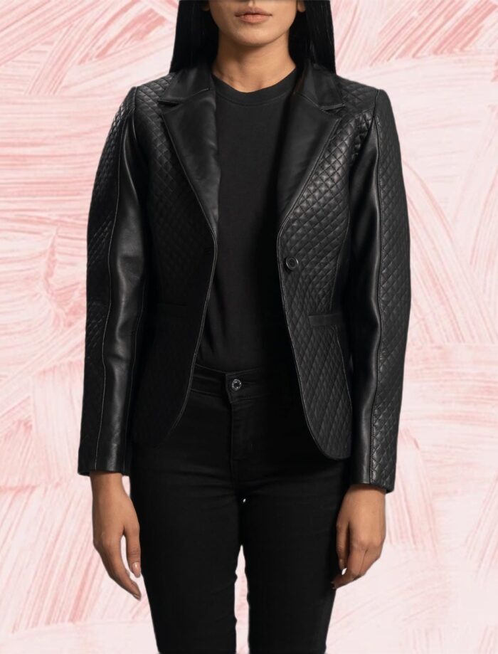 Sienna Quilted Black Leather Blazer for Women