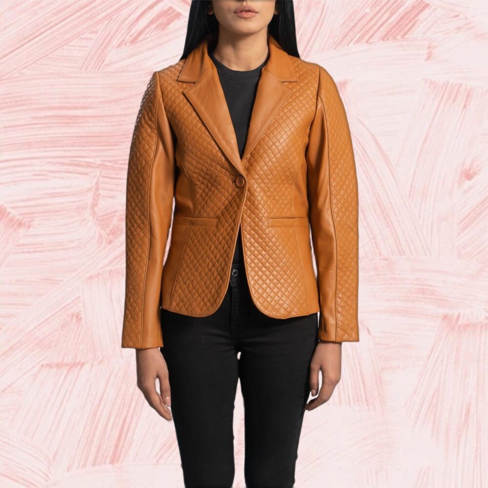 Sienna Quilted Brown Leather Blazer for Women