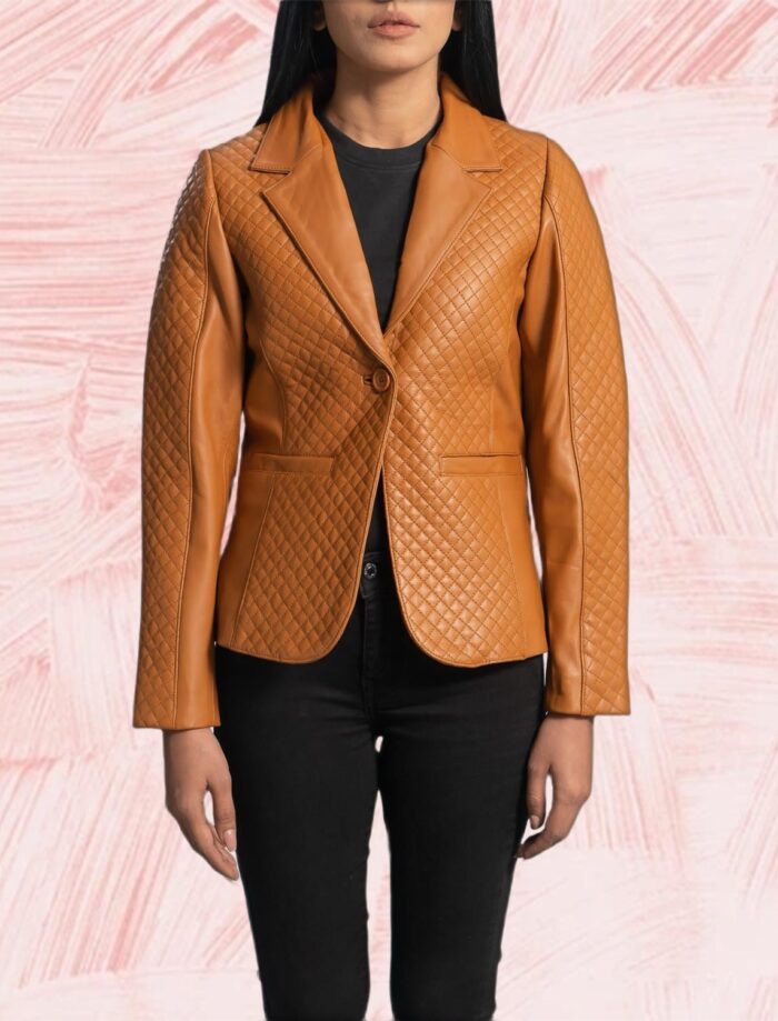 Sienna Quilted Brown Leather Blazer for Women