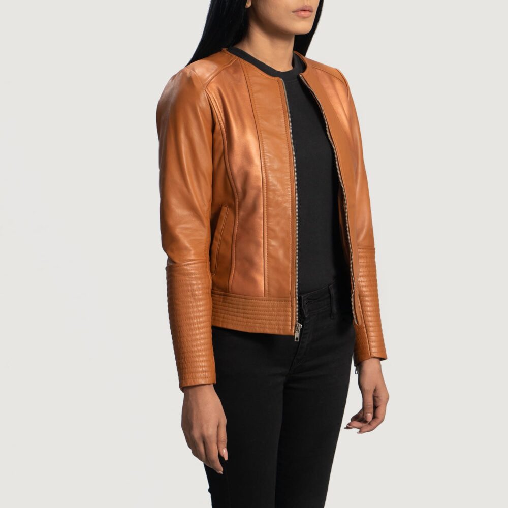 Alara Clean Tan Leather Biker Jacket for Women