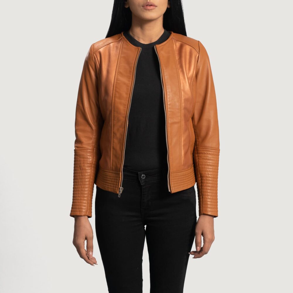 Alara Clean Tan Leather Biker Jacket for Women