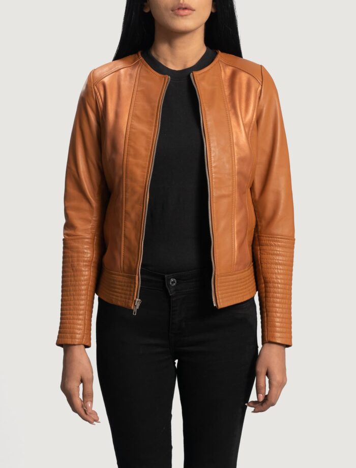 Alara Clean Tan Leather Biker Jacket for Women