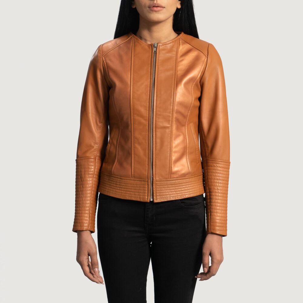 Alara Clean Tan Leather Biker Jacket for Women