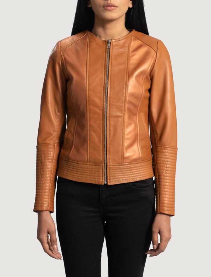 Alara Clean Tan Leather Biker Jacket for Women