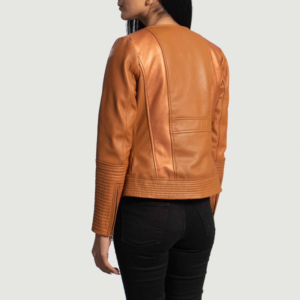 Alara Clean Tan Leather Biker Jacket for Women