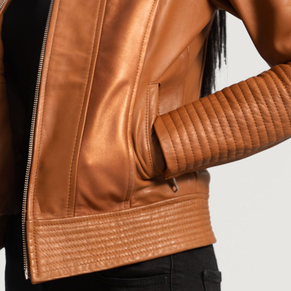 Alara Clean Tan Leather Biker Jacket for Women