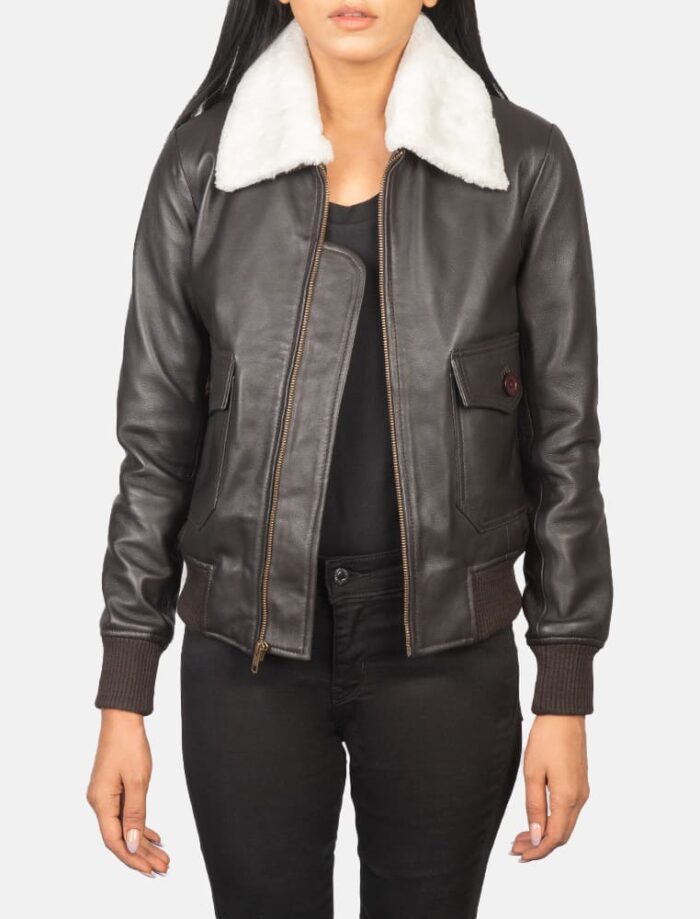 Elise G-1 Brown Leather Bomber Jacket for Women