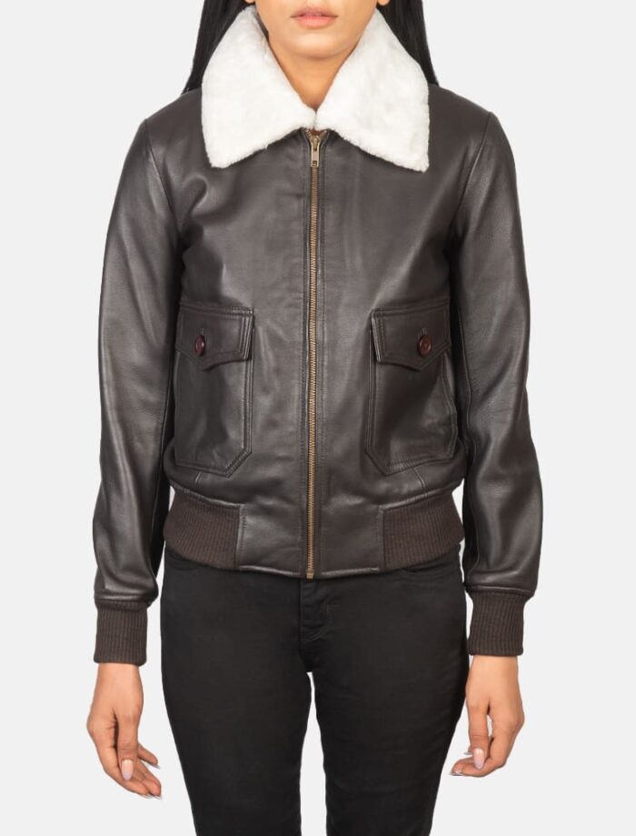 Elise G-1 Brown Leather Bomber Jacket for Women