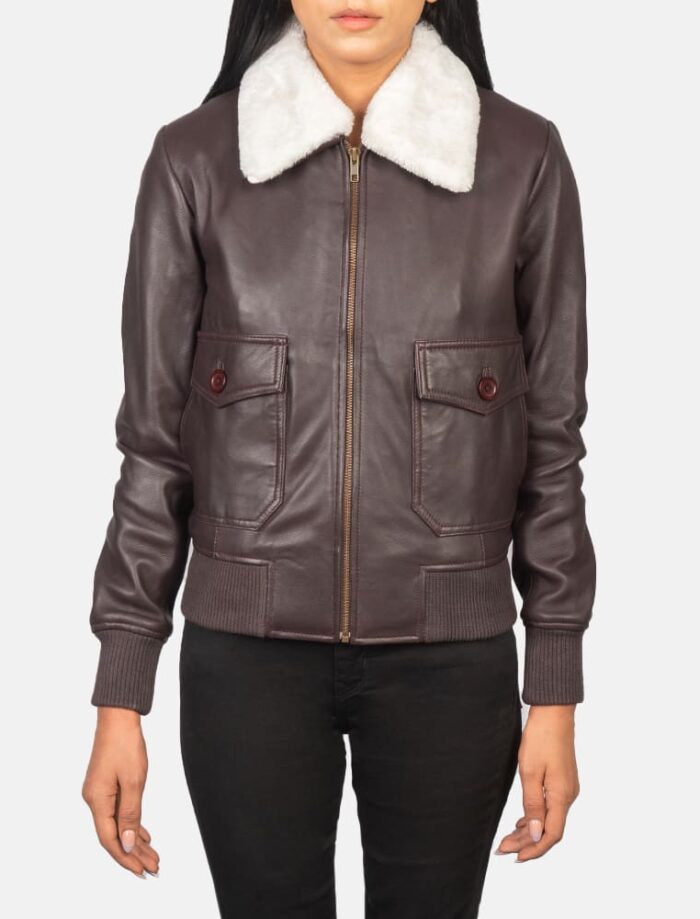 Elise G-1 Maroon Leather Bomber Jacket for Women