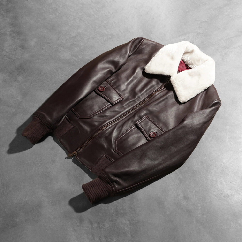 Elise G-1 Maroon Leather Bomber Jacket for Women