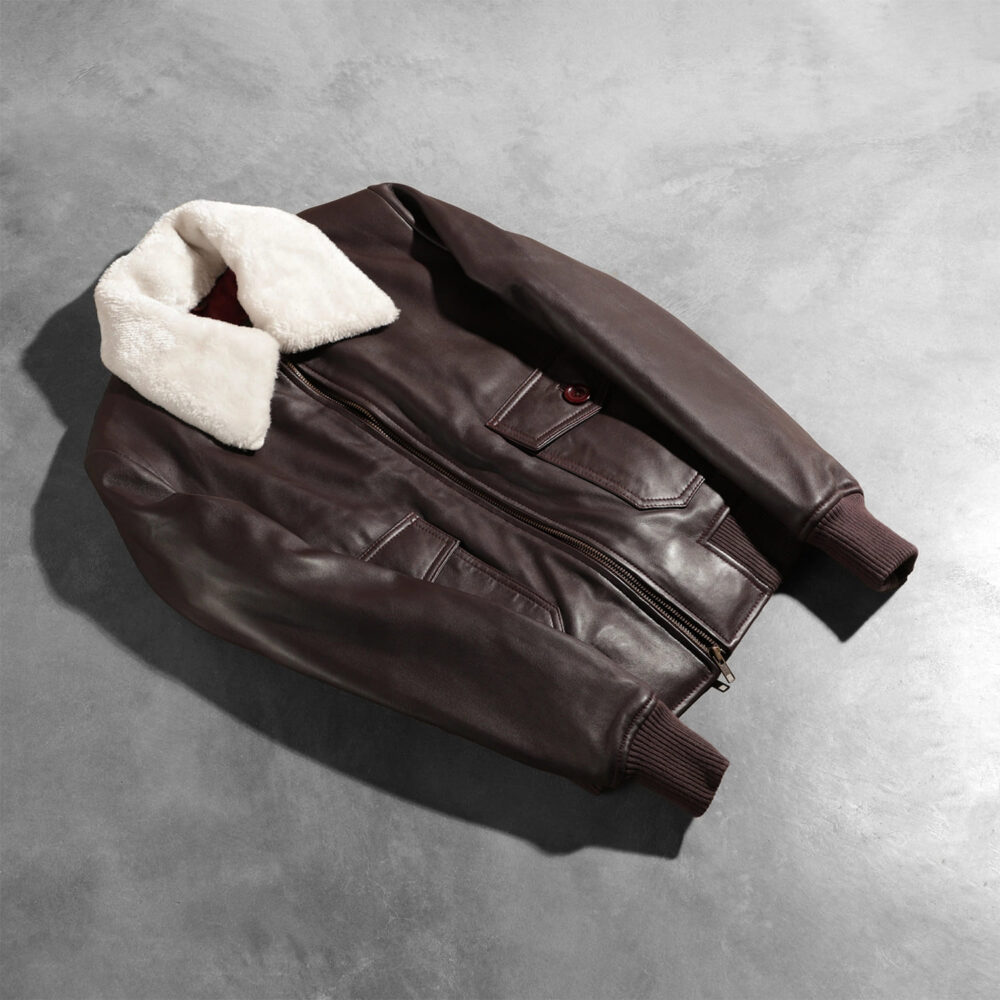 Elise G-1 Maroon Leather Bomber Jacket for Women