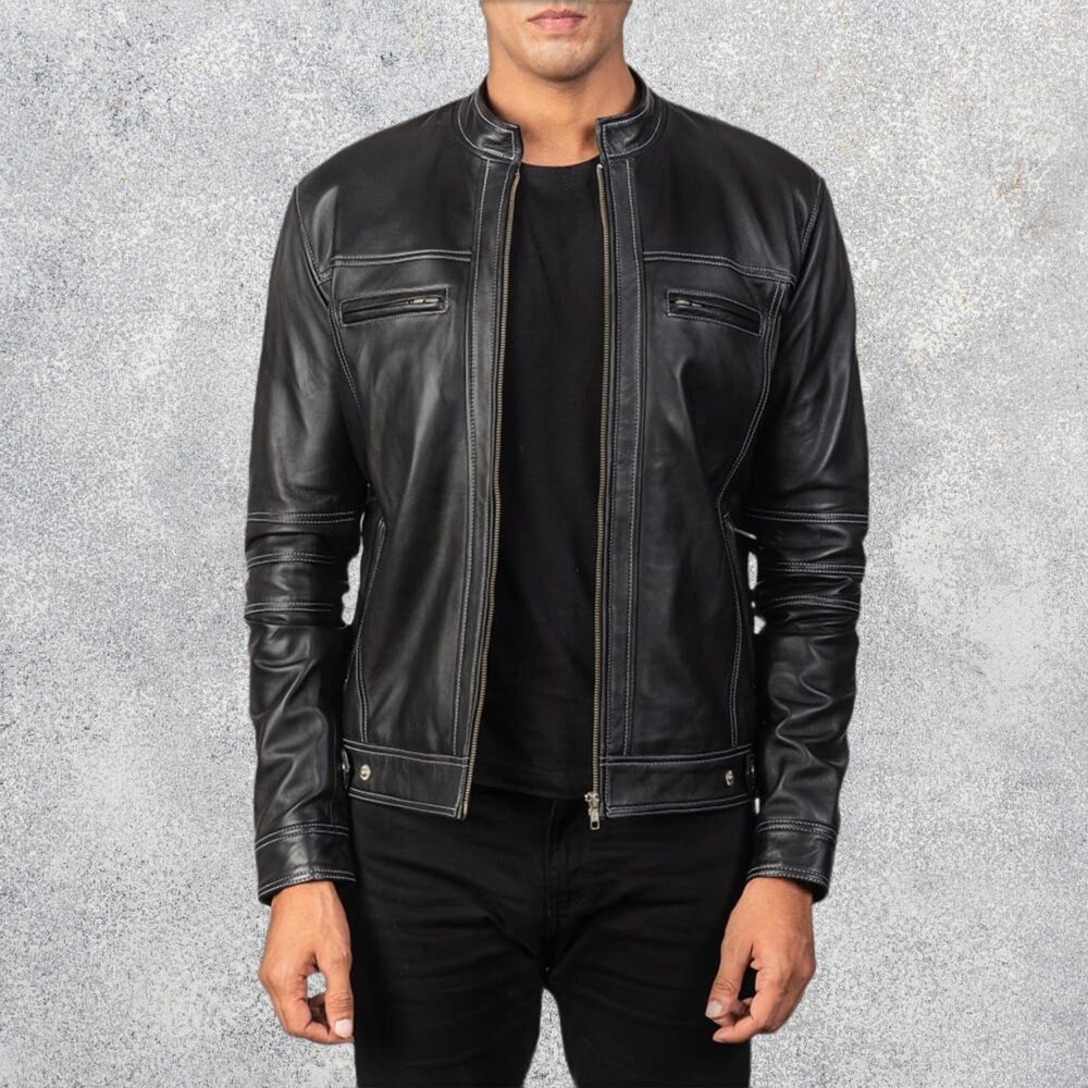 Strider Black Leather Biker Jacket