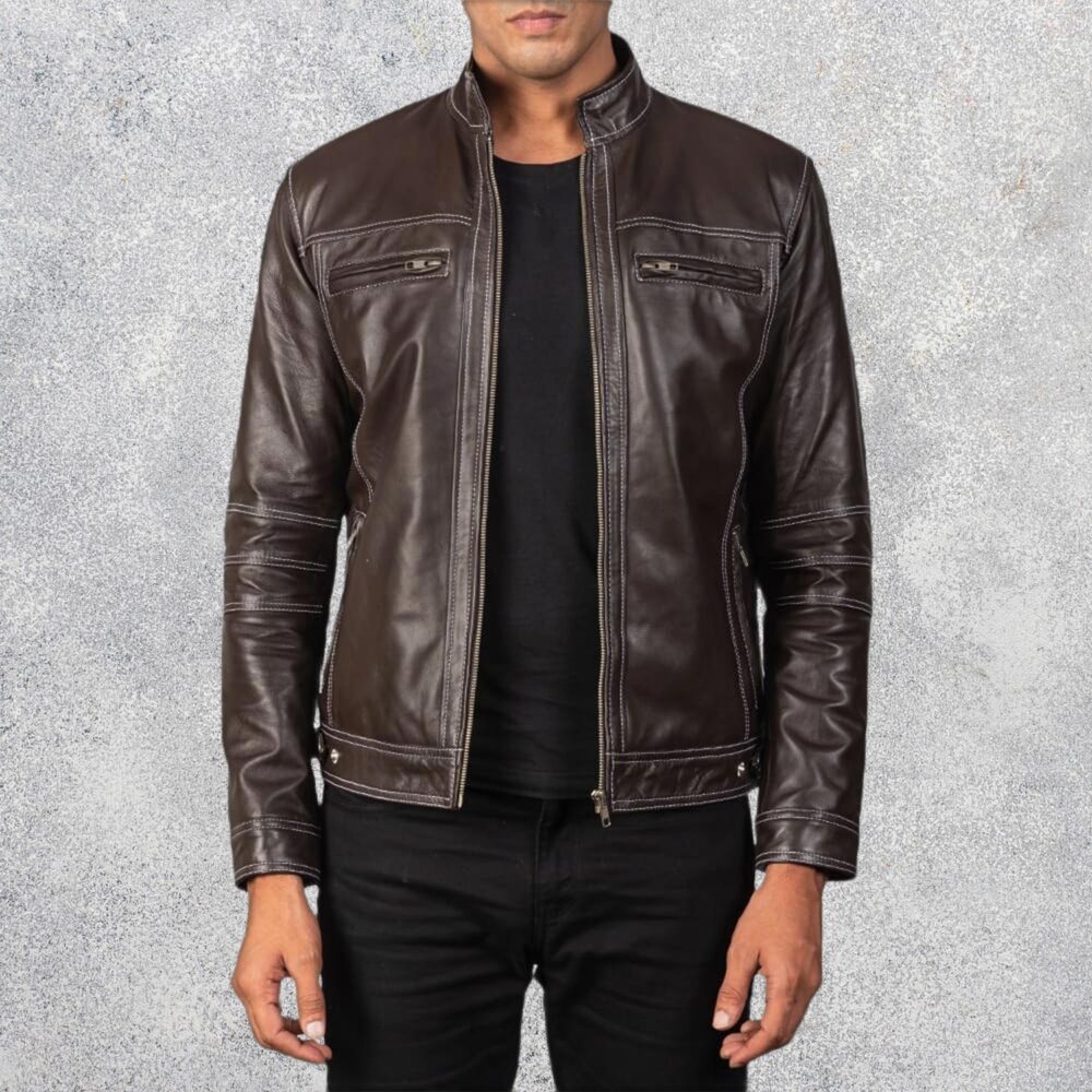 Strider Brown Leather Biker Jacket