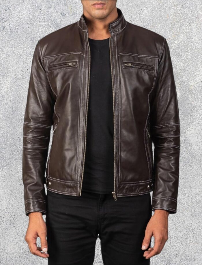 Strider Brown Leather Biker Jacket