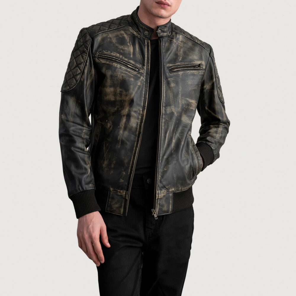 Sebastian Distressed Brown Leather Bomber Jacket