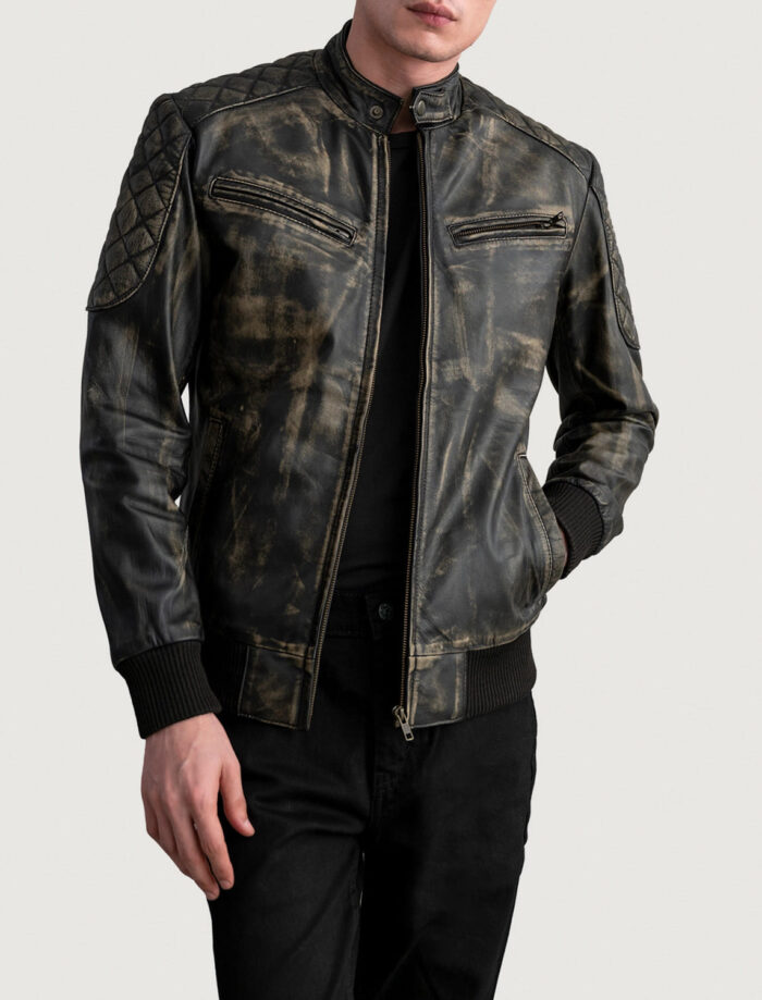 Sebastian Distressed Brown Leather Bomber Jacket