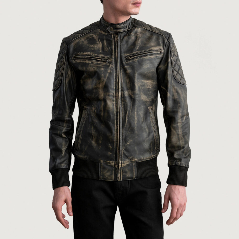 Sebastian Distressed Brown Leather Bomber Jacket