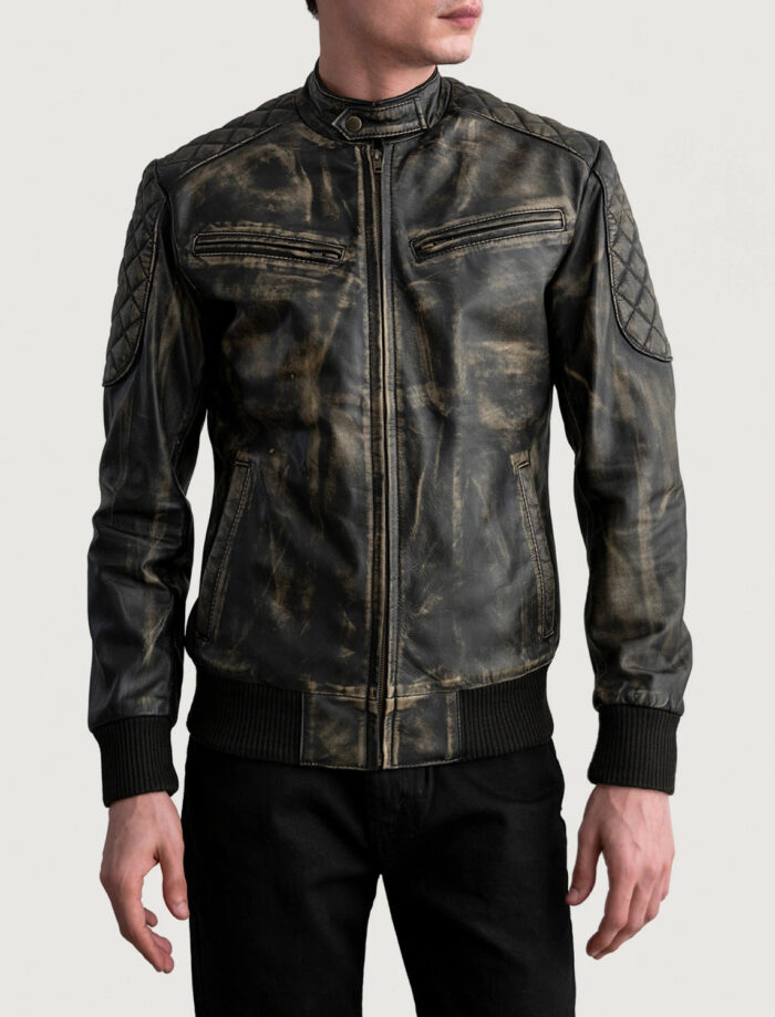 Sebastian Distressed Brown Leather Bomber Jacket