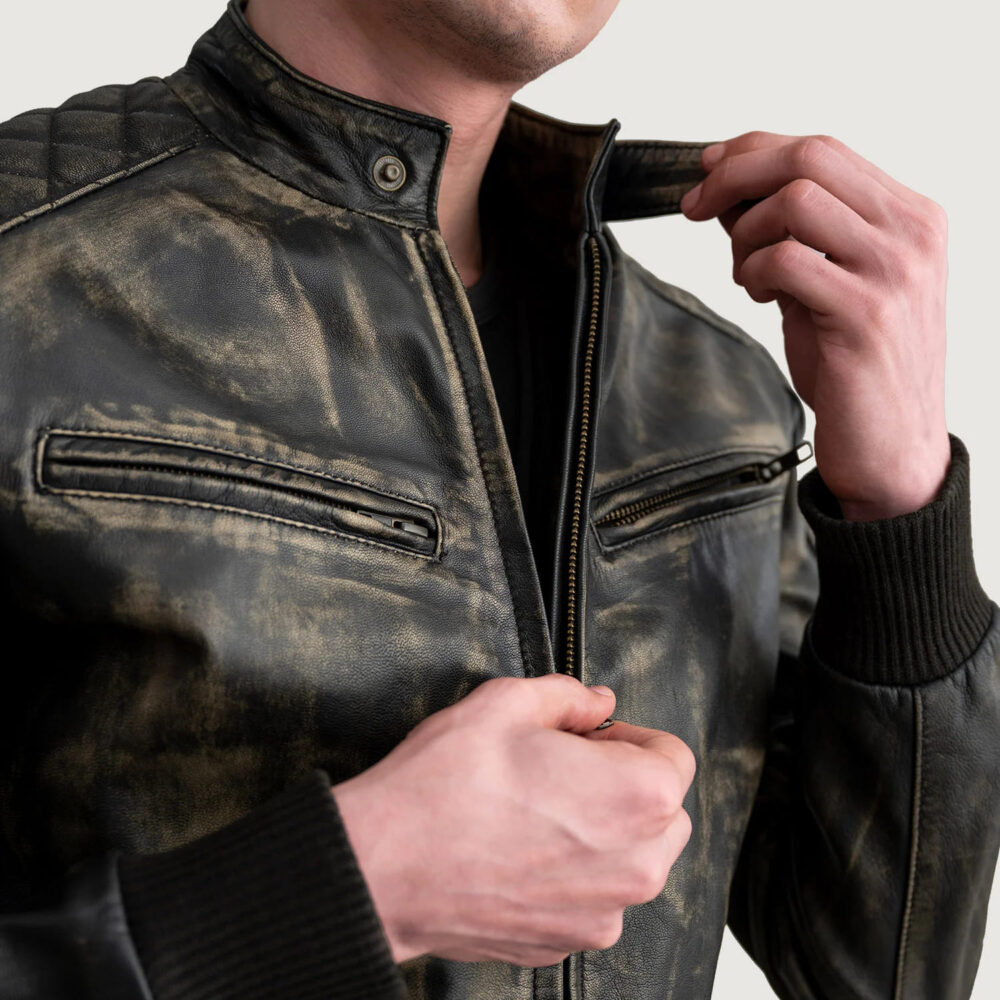 Sebastian Distressed Brown Leather Bomber Jacket