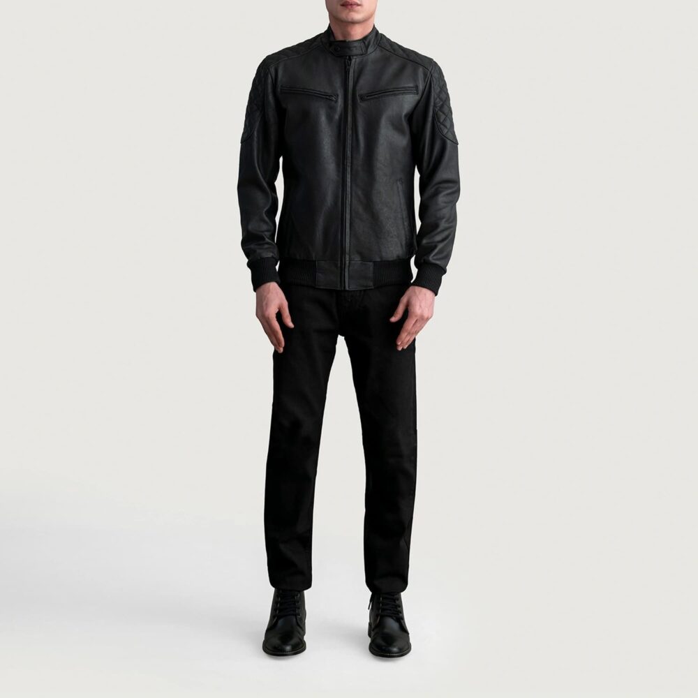 Sebastian Tumbled Black Leather Bomber Jacket