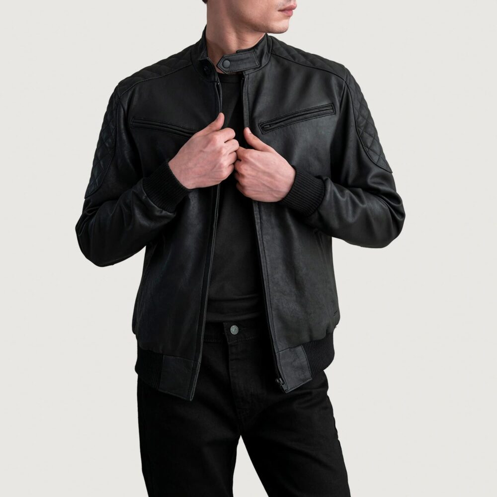 Sebastian Tumbled Black Leather Bomber Jacket