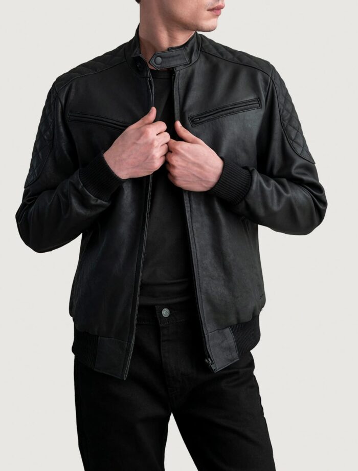 Sebastian Tumbled Black Leather Bomber Jacket