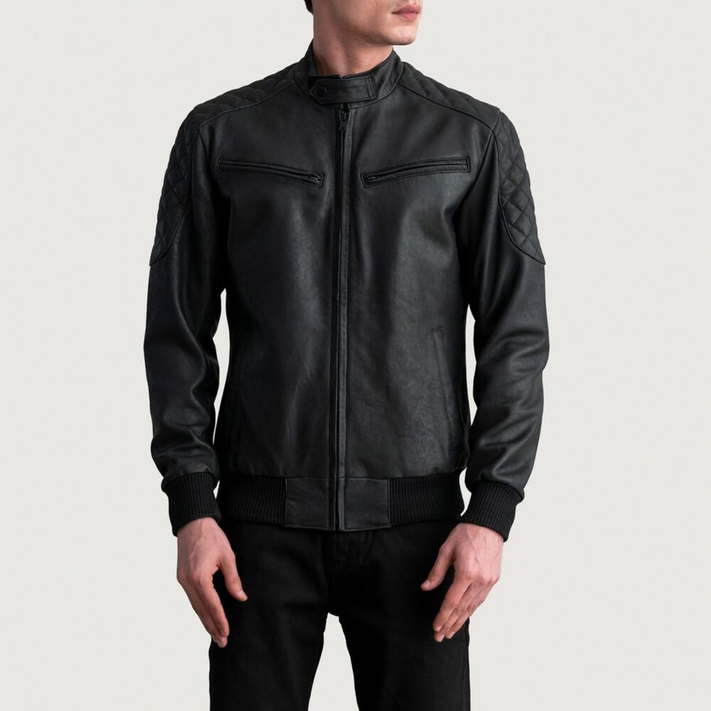 Sebastian Tumbled Black Leather Bomber Jacket